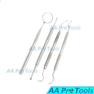 Professional Dental 4 Piece Scalers Probe Pick Set + Mouth Mirror Steel  - Picture 1 of 3