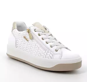 Sneakers Igi&co 7656500 pelle intrecciata bianca oro zeppa 3,5 cm Made in Italy - Imagen 1 de 3