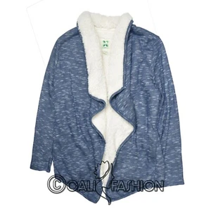 New Women's Green Tea Heather Sherpa Wrap Cardigan Denim Black S M L - Picture 1 of 3