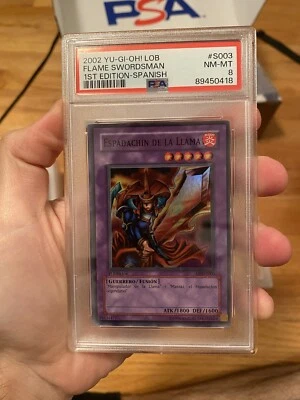 2002 YuGiOh Flame Swordsman LOB Super Rare 003 - 1st Edition PSA 8 Spanish MINT! - Image 1 of 2