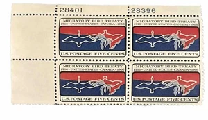 1966 5 Cents Migratory Bird Treaty Plate Block of 4 28396/28401- Scott #1306 MNH - Picture 1 of 3