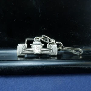 Vintage Formula 1 Racing Car Keychain - Silver Tone Die Cast Pewter with Clip - Picture 1 of 6