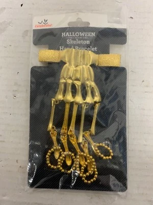 Gold  Halloween Metal Skeleton Hand Bracelet Cosplay Costume Day of the Dead  - Image 1 of 4