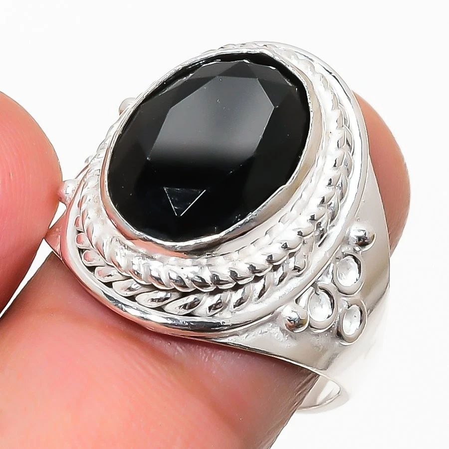 Anillo de todos los tamaños de joyería de plata esterlina 925 con piedras preciosas de espinela negra para regalo Foto 1 de 1