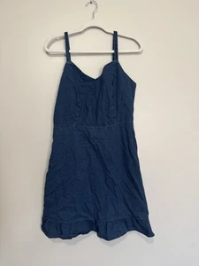 Old Navy Blue Denim Fit & Flare Cami Ruffle-Hem Jean Boho Style Dress Sz Large - Picture 1 of 7