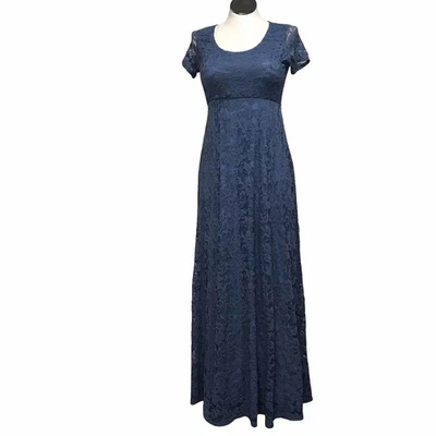 Pink Blush Lace Empire Maxi Dress Women’s Size M Color Blue Boat Neck Pullover - Imagem 1 de 4