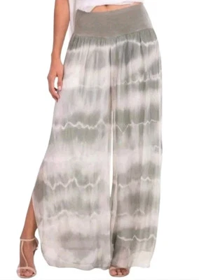 Pantalones de seda Gigi Moda Jasmin Tie-Dye talla única abertura lateral pierna ancha NUEVOS #Z Foto 1 de 4