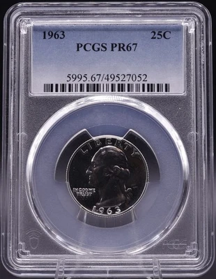1963 Washington Quarter PCGS PR67 Proof Silver 90% - Image 1 of 2