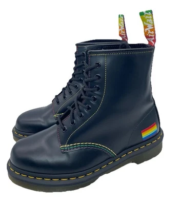 Dr. Martens 1460 Pride Rainbow Stitch Black Leather Combat Boots Women 8 Men 7 - Image 1 of 4