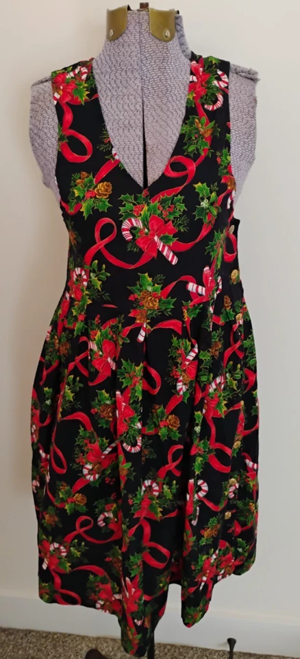 Pam's Kids девочки Рождество Pinafore джемпер платье плиссированные конфеты трости ленты M - Изображение 1 из 4