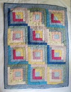 First Impressions Vintage Patchwork Quilt Log Cabin Baby Blanket 36x48" Unisex - Picture 1 of 16