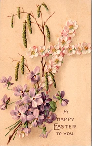 Flower Cross Happy Easter embossed Postcard - Picture 1 of 2