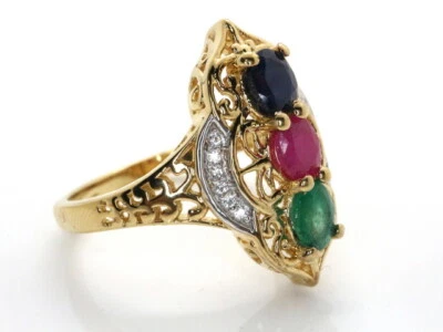 GOLDJUNGE69 * HARRY IVENS IV EDELSTEIN RING (20 ) 3er RUBIN,SAPHIR,SMARAGD 925er - Bild 1 von 4