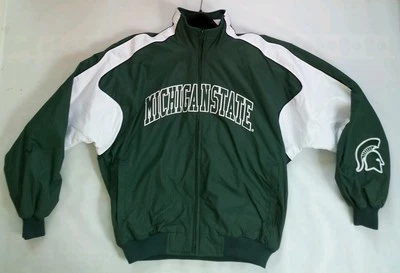 RARE MAJESTIC NCAA MICHIGAN STATE "SPARTANS" ALL SEWN LOGOS JACKET  - Imagem 1 de 4
