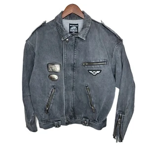 Vintage m Wrangler Denim Motorradjacke m geschnitten Herren großer Biker MC selten - Bild 1 von 8