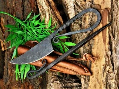 Mittelalter Messer mit Esspfriem +Scheide Wikinger Kelten handgeschmiedet 1005EA - Bild 1 von 4