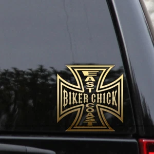 Biker Chick EAST COAST Iron Cross Vinyl Decal Sticker - Picture 1 of 2
