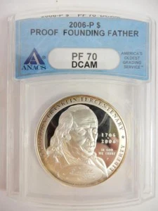Padre fundador 2006-P, Benjamin Franklin, ANACS PF 70 DCAM, 90 % plata, #F10 - Imagen 1 de 4