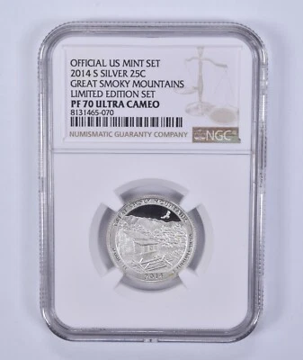 PF70 2014-S ATB Smoky Mountains Silver Quarter Limited Edition Set NGC - Image 1 of 4