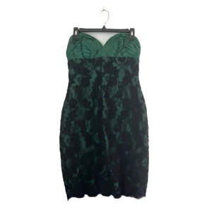 Abito donna vintage Sam Carlin pizzo senza spalline senza maniche verde nero taglia 10 - Foto 1 di 12