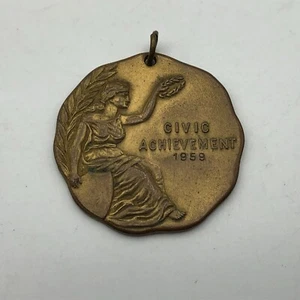 Civil Achievement FOB Medal Award Neveau Goddess 1959 Vintage Jr Assn Commerce - Picture 1 of 12