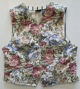 Vintage Liz Wear Med Gobelin Weste Knopfleiste 90er Grannycore Landhaus Floral 1800 - Bild 1 von 8