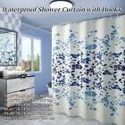 Waterproof Shower Curtain with Hooks Floral Printed Bathroom Bath Curtains
