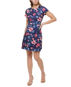 Vestido para mujer Vince Camuto estampado calce y acampanado (azul marino, 4) - Imagen 1 de 4