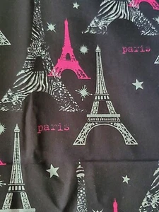 1 1/4 yds Black Pink Paris Eiffel Tower Brother Sister Quilt Sewing Fabric - Picture 1 of 4
