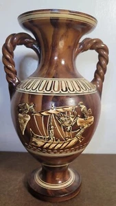 Vintage Made in Greece Vase, Urn, Pottery, Double-Handled, Hand-Painted - Picture 1 of 8