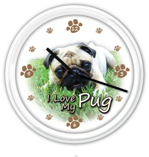 I Love My PUG Wall Clock - Fawn Pug Dog Puppy Cute Adorable Paw Print GREAT GIFT - Image 1 of 1