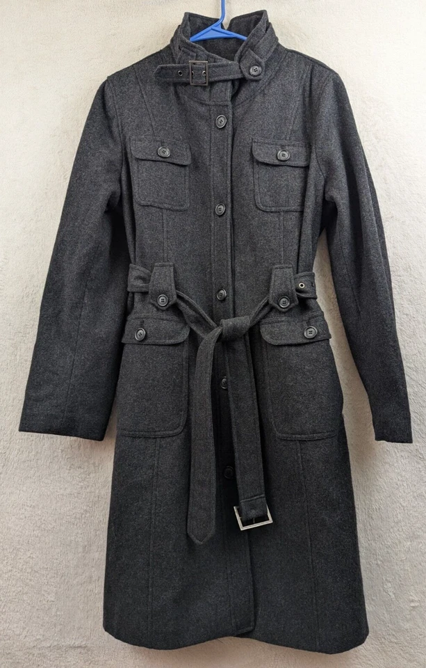 Abrigo Largo Colección Esprit Talla L Trench Militar Mezcla Lana Guisante Gris Forrado HU Foto 1 de 4
