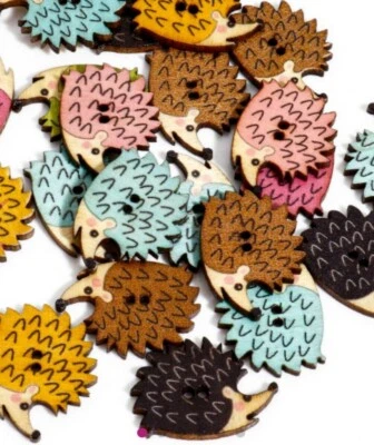 15 Holzknöpfen Igel Bunt 2 Loch 25x18mm annähen Scrapbooking basteln Knopf - Bild 1 von 4