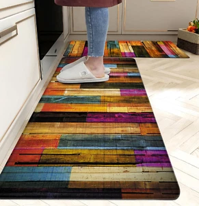 Kitchen Mats for Floor Colorful Kitchen Rugs Cool Wooden Abstract anti Fatigue K - Picture 1 of 7