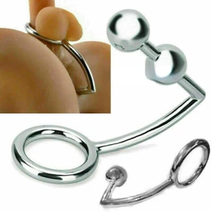 Metal Anal Ball Hook Butt Plug Cock Ring Prostate Penis CBT Erection Enhancer - Picture 1 of 11