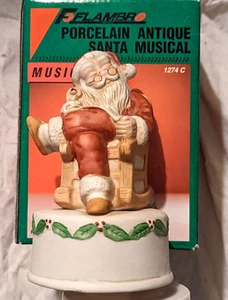 Flambro Porzellan antike Weihnachtsmann Spieluhr spielt We Wish You A Merry Christmas - Bild 1 von 4