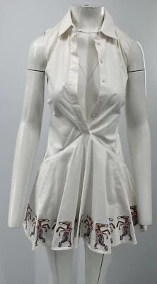 Elle Sassoon белый без рукавов кнопка вверх воротник пони вышитое платье sz 34 - Изображение 1 из 4