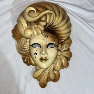 Intricate Face Mask Wall Decor Beautiful Floral Pattern Gold Brown And Tan  - Picture 1 of 3