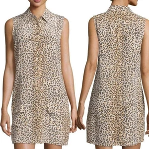Equipment Lucinda animal print Sleeveless pure Silk Leopard Shirt Dress size L - Picture 1 of 5