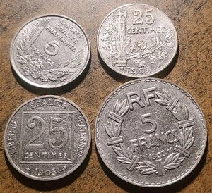 1903 + 1905 FRANCE 25 CENTIMES + 5 FRANCS 1933 (BOTH TYPES) - Picture 1 of 2