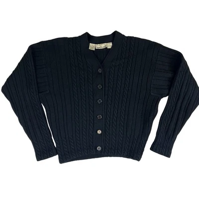 Cardigã Anne Klein II Vintage Preto Malha 100% Lã Tamanho Médio Anos 80 Anos 90 - Imagem 1 de 4