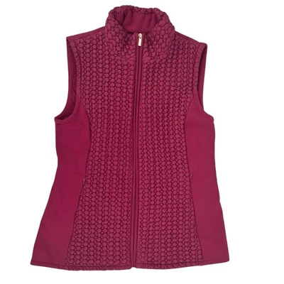 Chaleco para mujer Susan Graver mediano frambuesa cremallera completa acolchado detalles bolsillos LEER Foto 1 de 4