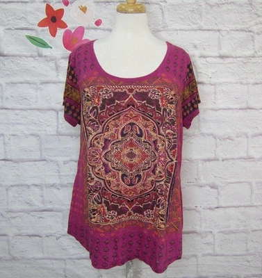 Camiseta de manga corta Lucky Brand rosa magenta gráfico cuello redondo talla 1X Foto 1 de 4