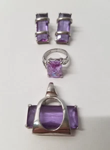 Premier Designs Jewelry Purple Pendant Earrings & Ring Set Sterling Silver 3704 - Picture 1 of 8