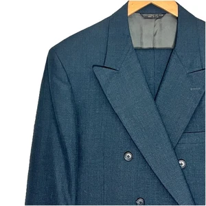 Men's Double Breasted Suit Size 44R Pants 40Wx30L Dark Green Vintage 2PC Suit - Picture 1 of 10