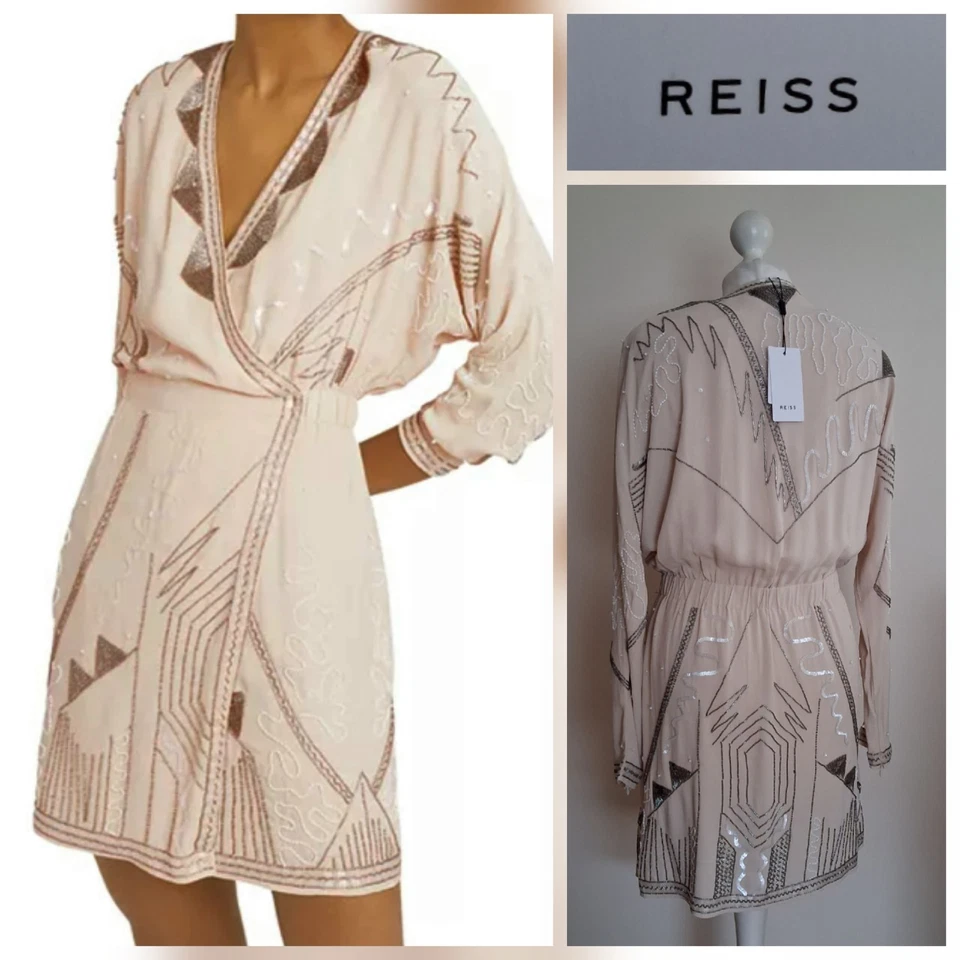 BNWT - REISS size 10 Saskia Ivory Embellished Wrap Short Party Occasion Dress - Image 1 of 4