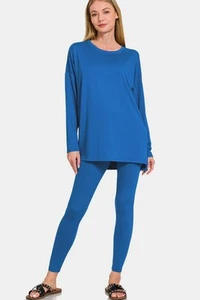 Zenana Full Size Brushed Microfiber Top and Leggings Lounge Set - Picture 1 of 4