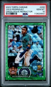2024 Topps Chrome Green Wave 200 Julio Rodriguez Refractor Gem Mint PSA 10 - Picture 1 of 2