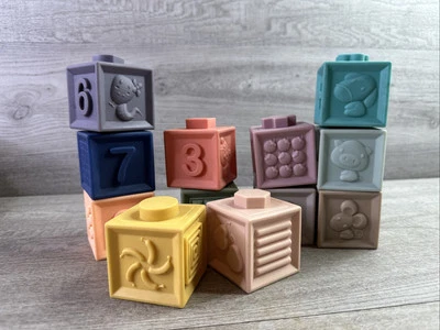 Unbranded Set Of 12 Squishy Rubber Baby Blocks Numbers, Animals, Shapes - Image 1 of 4