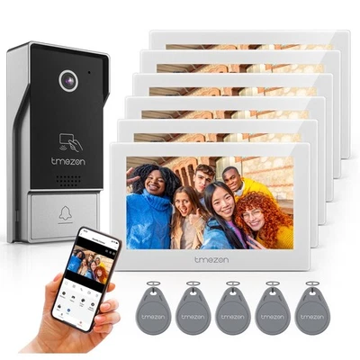 TMEZON 1080P WLAN Video Türsprechanlage Türklingel lage mit 6x 7" Touch Monitor